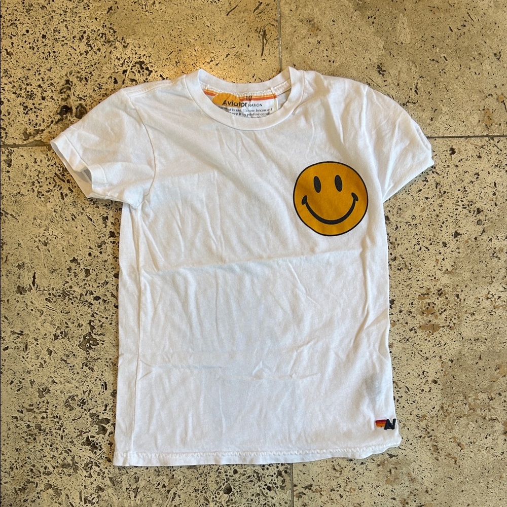 Aviator Nation White Tee with Yellow Smiley